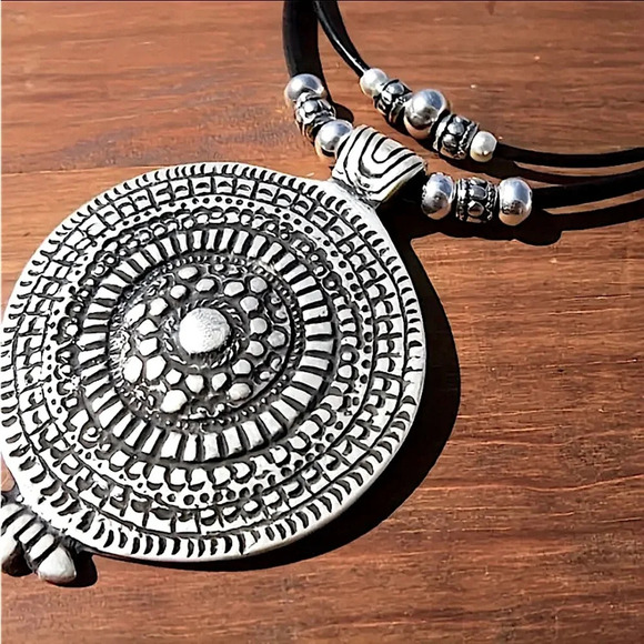 Boho Silver Tribal Choker Necklace - Picture 2 of 4